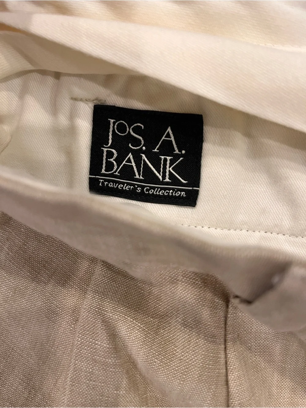 Jos. A. Bank Mens 38x32 Khaki 100% Linen Pleated Traveler's Collection Pants